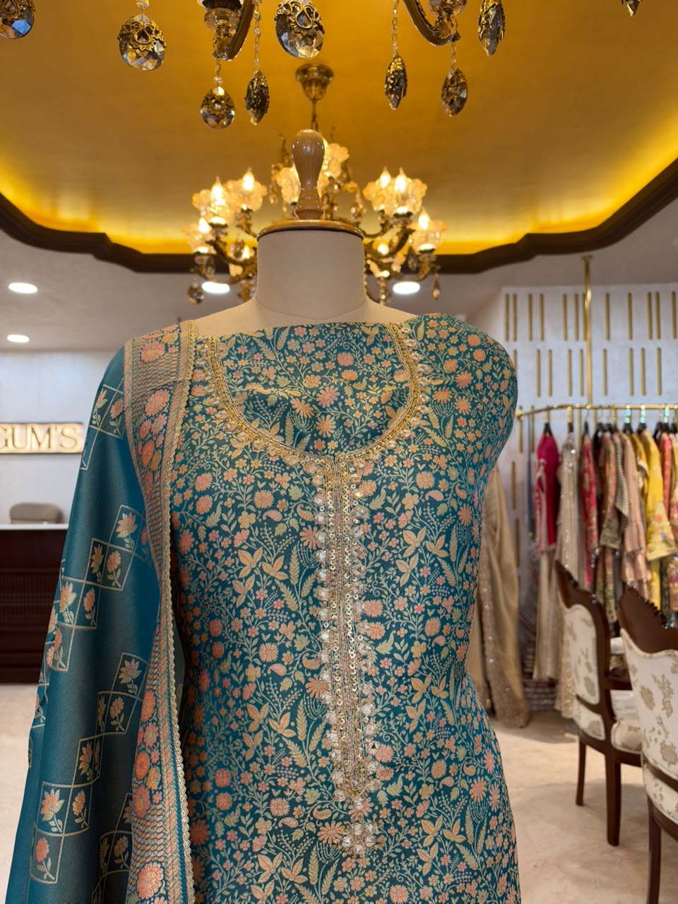 Teal Blue Embroidered Ensemble
