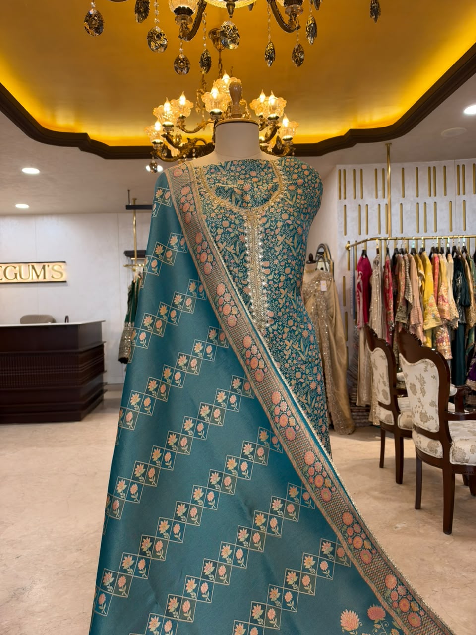 Teal Blue Embroidered Ensemble