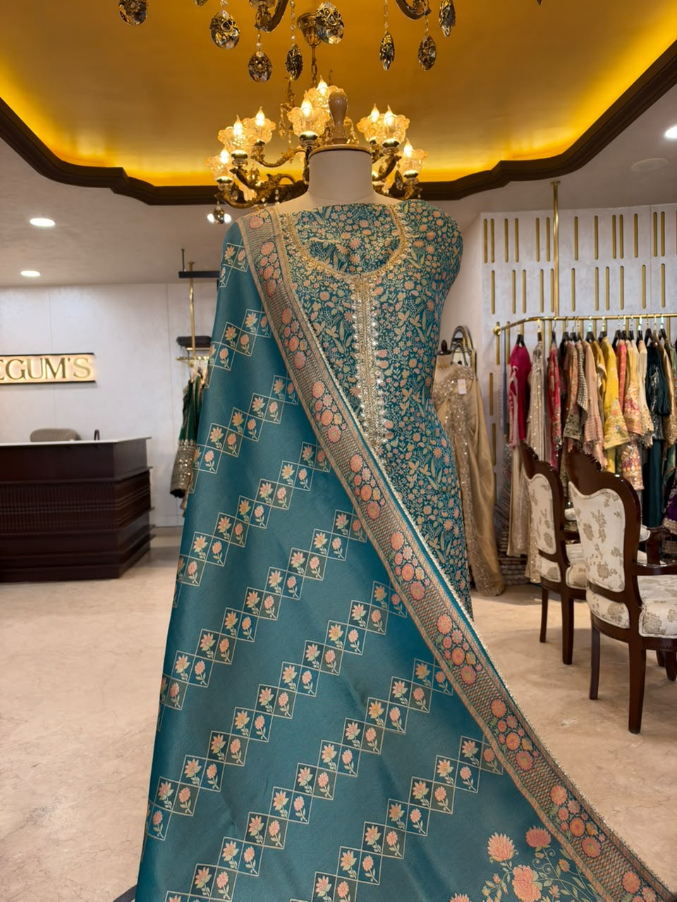 Teal Blue Embroidered Ensemble