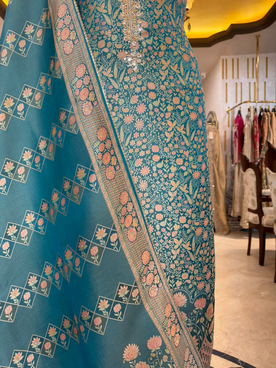 Teal Blue Embroidered Ensemble