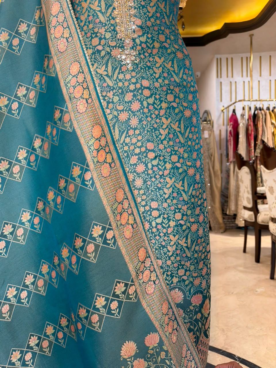 Teal Blue Embroidered Ensemble