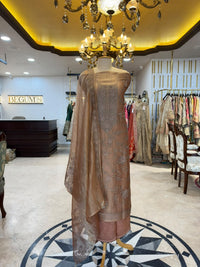 Taupe Brown & Dusty Rose Embroidered Silk Kurta Set with Dupatta