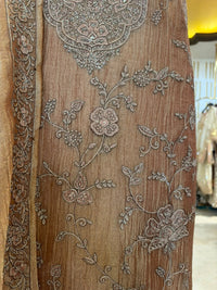 Taupe Brown & Dusty Rose Embroidered Silk Kurta Set with Dupatta