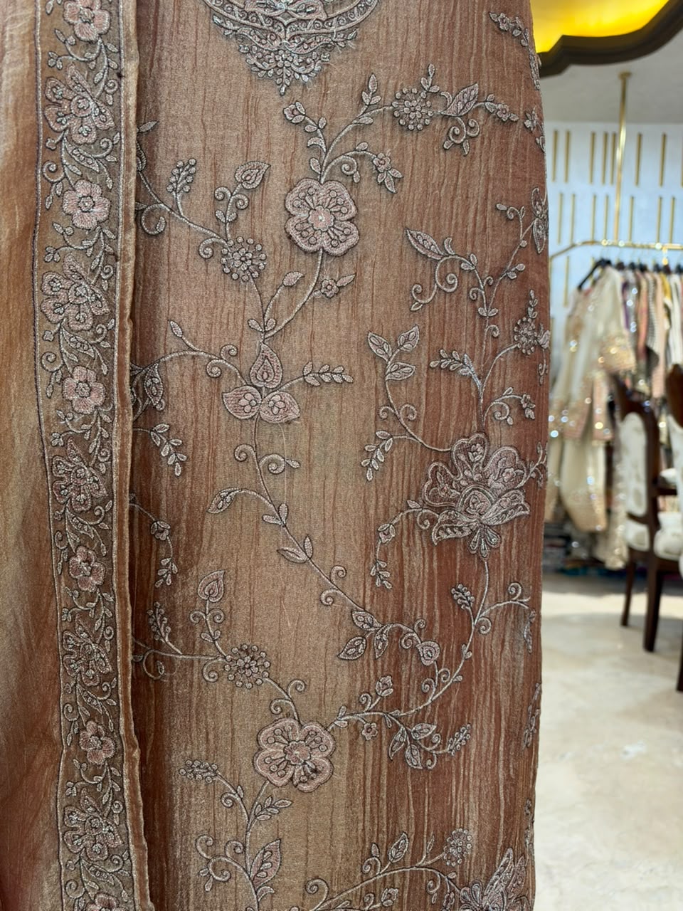Taupe Brown & Dusty Rose Embroidered Silk Kurta Set with Dupatta