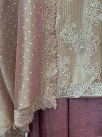 Dusty Rose Embroidered Tissue Silk Kurta Set with Scalloped Dupatta
