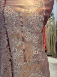 Dusty Rose Embroidered Tissue Silk Kurta Set with Scalloped Dupatta