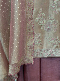 Dusty Rose Embroidered Tissue Silk Kurta Set with Scalloped Dupatta