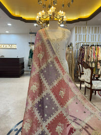 Ivory White & Multicolour Embroidered Tissue Silk Kurta Set with Dupatta