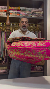 Magenta Pink Satin Silk Khaddi Weave Saree Set