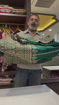 Emerald Green Maheshwari Silk & Net Embroidered Anarkali Suit